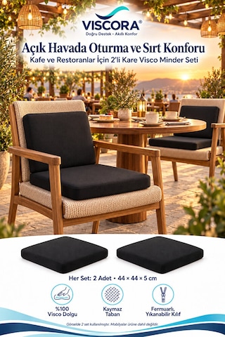 2 Li Kare Visco Sandalye Minderi Otel, Kafe, Restoran, Bahçe İçin Oturma Ve Sırt Desteği