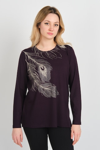 Detay Triko Kadın Taş İşlemeli Ve Desenli Bisiklet Yaka Uzun Kol Anne Bluz 5721 Mürdüm Mürdüm