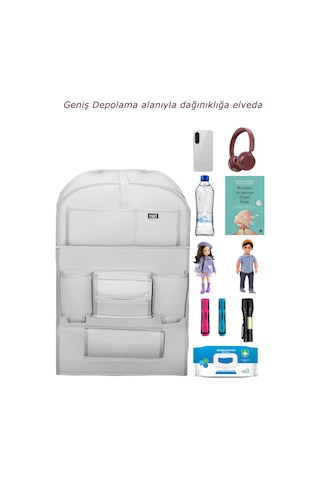 Bod Deri Masalı Oto Koltuk Arkası Koruyucu Eşya Düzenleyici Araç içi Organizer Gri