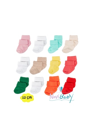 Novibaby 12'li Bambu Yenidoğan Bebek Çorap I Mix Girl I Kız Erkek Bebek Çorabı Çok Renkli