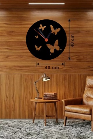 Uçuşan Kelebekler Tasarım Ahşap Duvar Saati - 40x40 Cm Dekoratif Belirtilmemiş