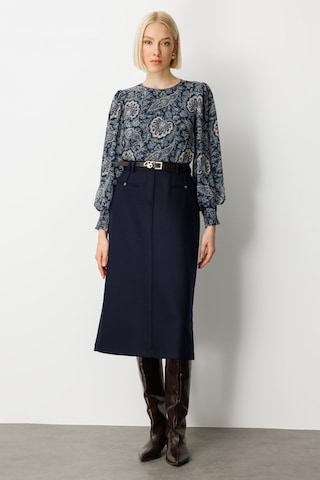 Ekol Kadın Beli Kemerli Yırtmaçlı Midi Etek 2009 Lacivert Lacivert