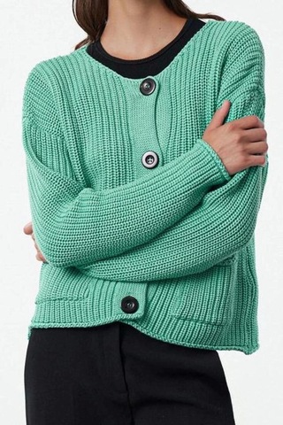 Ersefa Kadın Modern Tarz Oversize Kayık Yaka Regular Triko Hırka Yeşil