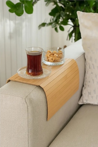 Mucit Home Katlanabilir Bambu Kolçak Tepsi Portatif Koltuk Kolu Sehpa Çekyat Yan Kol Tepsisi Ahşap