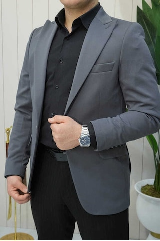Bys Beystil Sivri Yaka Füme Ceket Petek04 - Slim Fit