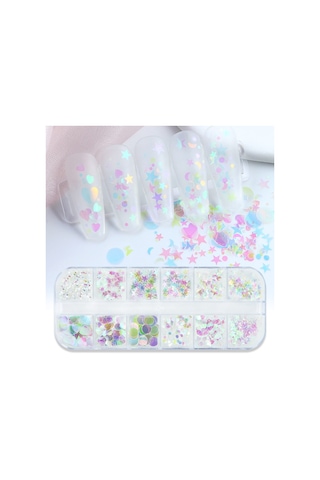Holografik Parlak Şeffaf Tırnak Süsleme Folyo Pulları Karışık Dizayn Kelebek Kalp Yıldızlar Nail Art