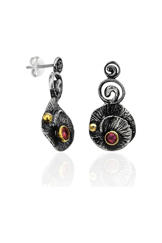 Oksitli Gümüş Set Kök Yakut Taşlı Gümüş Otantik İkili Set 925 Ayar St136 Gümüş