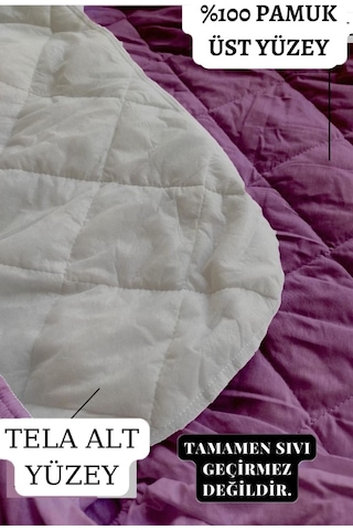 Mona Verde Renkli Lastikli Çift Kişilik Çarşaf Yastık Alezi (Toplam 3 Parça) %100 Pamuk Kapitoneli MNVCPFK00 Mürdüm ÇK