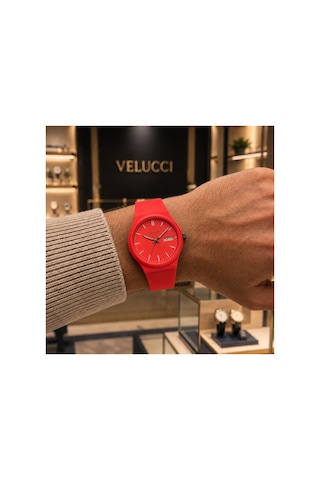 Velucci Közem Silikon Kordon Unisex Kol Saati Kırmızı Kadran Takvimli Analog