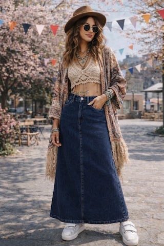 Dema Kadın Denim Pamuklu Lacivert Çan Etek Lacivert