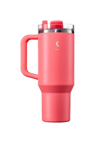 Lurch Big Cup 1.2 L, Paslanmaz Çelik Termos - Uzatılabilir Pipetli, Çift Cidarlı, Sızdırmaz Mercan Pembe