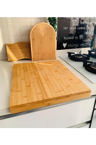Qerhome Tezgah Üstü Bambu Kesim Tahtası - Sunum Tahtası 38 Cm X 45 Cm Bambu