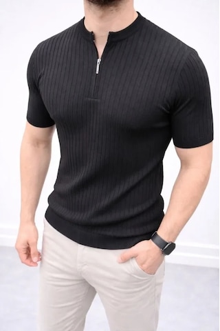 Modi Erkek Kısa Kol Fitilli Triko T-shirt Yazlık Hakim Yaka Tişört - Siyah Açık Lacivert - Gri - Siyah