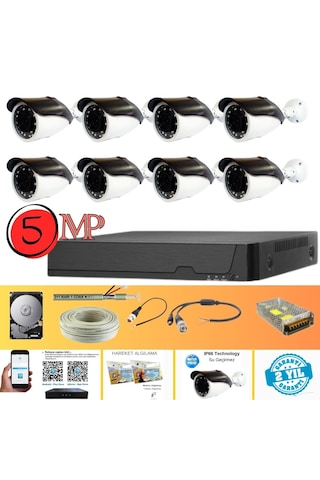 Gerçek 5 Mp Metal Kasa 8 Kameralı Ahd Güvenlik Seti 4 Tb Hdd Dahil - St85400gm