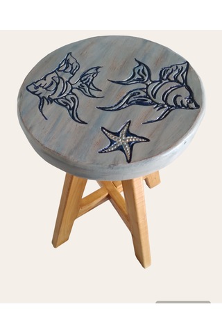 Sea Stoll Tamamı Ahşap El Yapımı Deniz Temalı Tabure