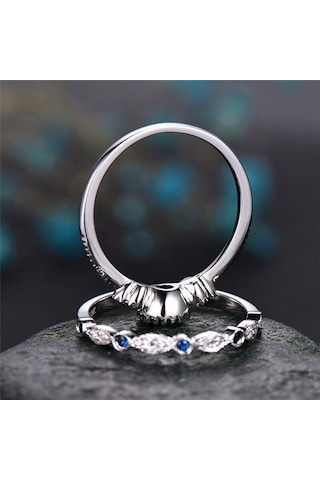 2 Pcs/set Women Fashion Zircon Gemstone Ring 7 Pink Çok Renkli