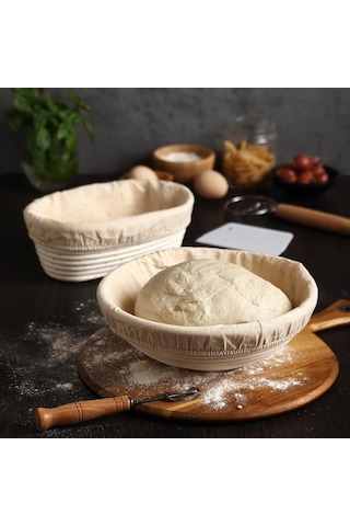 Maoyaya Astarlı Premium Yuvarlak Ekmek Banneton Sepeti - 10 İnç Yuvarlak/oval Doğal Renk Brotform Doğal Renk