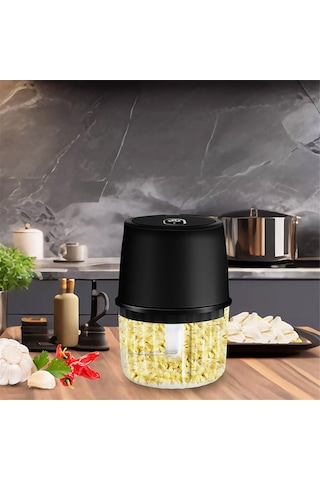 Elektrikli Sarımsak Doğrayıcı, Şarj Edilebilir, Taşınabilir Kablosuz Gıda Doğrayıcı Siyah