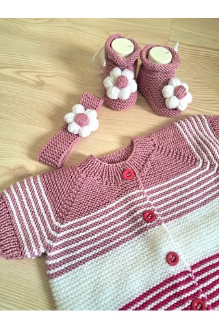 Çizgili Kız Bebek Yelek Açık Pembe
