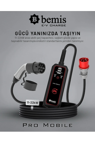 Bemis Pro Mobile Elektrikli Araç Taşınabilir Şarj Cihazı - 11kw - 22kw - 5 Metre 11kw - 22kw