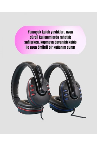Bilgisayar Kulaklığı Yumuşak Pedli, Dayanıklı İpli Kablo