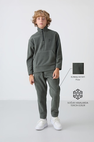 Tommy Life Haki Kalın Yumuşak Dokulu Standart Fit Nakışlı Polar Erkek Çocuk Eşofman Takım - 11218 Haki