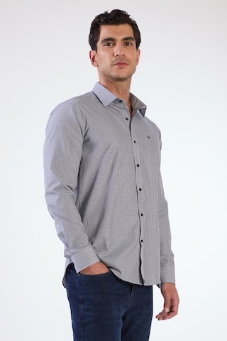 Lacivert Pamuklu Kare Desen Regular Fit Erkek Gömlek Lacivert