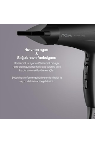 Arzum Ar5098 Saloncare Profesyonel Saç Kurutma Makinesi - Siyah - 2200 Watt