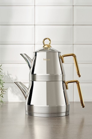 Hisar Orlando İndüksiyon Tabanlı Midi Çelik Çaydanlık Titanyum Gold Inox