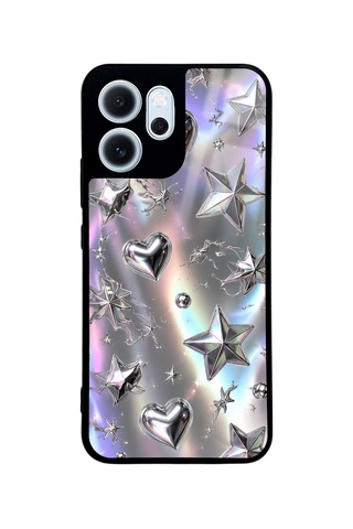 Oppo Reno 14f Chrome Star Dream Tasarımlı Glossy Telefon Kılıfı Gümüş