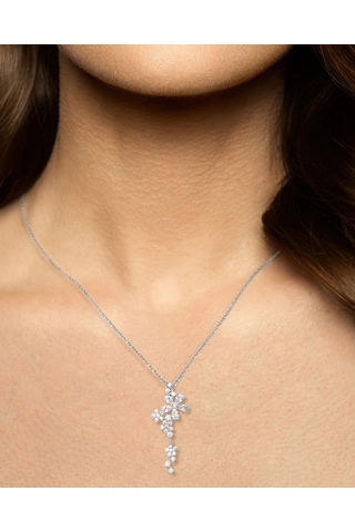 Brezza Lusso Jewelry Işıltılı Pırlanta Model Çiçek Demeti Kadın Gümüş Kolye 45 CM 45 CM