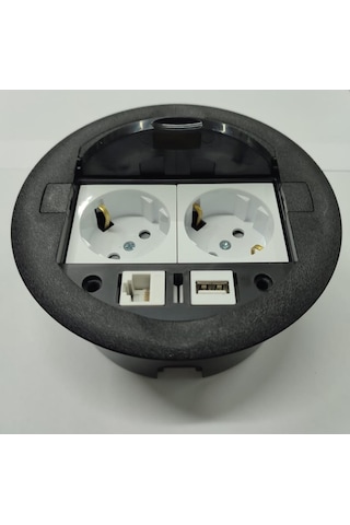 Masa Üstü Priz Siyah+ 2 Ad. Priz+1 Ad. Usb+1 Ad. Ethernet Geçiş