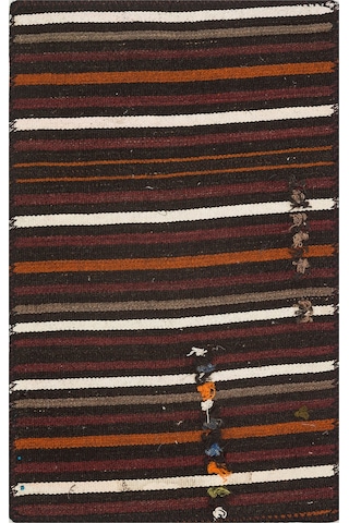 Mürdüm Rengi Beyaz Çizgili El Dokuma Kilim Paspas
