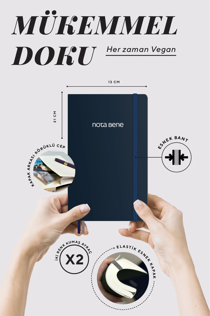 Nota Bene Classic Esnek Kapak Defter, 13x21 Cm, Çizgili Lacivert