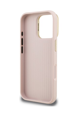 Apple iPhone 16 Pro Uyumlu Kılıf Guess Lisanslı Grained Yazı Logolu Kamera Standlı Kapak Pembe