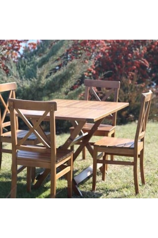 Çeşme Lüks Ahşap Bahçe Balkon Seti: 80X120 Katlanır Masa + 4 Sandalye