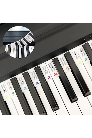 Moveevo 88 Tuşlu Renkli Silikon Piyano Not Etiketleri - Başlangıçcılar İçin Kolay Kurulum & Kaldırma, Su Geçirmez, Temizlenebilir Kutu İçerir Beyaz