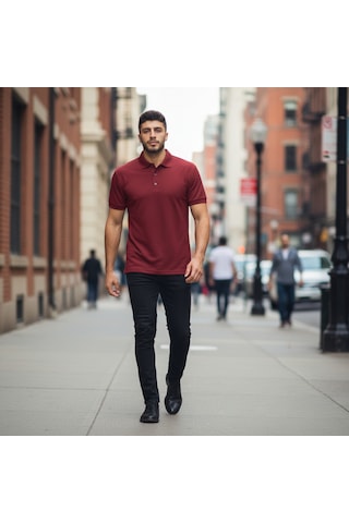 Bite Nose Renk Seçenekli Erkek Polo Yaka Tişört Günlük & Şık Pamuklu Slim Fit Koyu Kırmızı