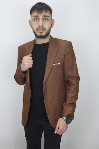 Dmctekstil Duayen Erkek İtalyan Kesim Dar Kalıp Tek Düğme Yazlık Blazer Ceket Taba