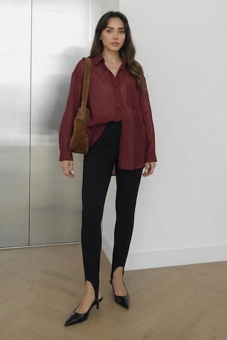 Lijuri Bordo Çizgili Transparan Oversize Gömlek 3515