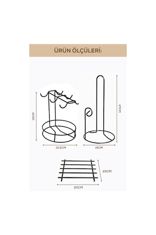 Yakut Metal Tezgah Üstü Mutfak Seti Tabaklı Fincanlık & Kağıt Havluluk & Nihale Siyah