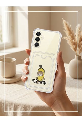 Samsung Galaxy Uyumlu - A16 Boş Yapma Muz Detaylı Kart Bölmeli Şeffaf Telefon Kılıfı Çok Renkli