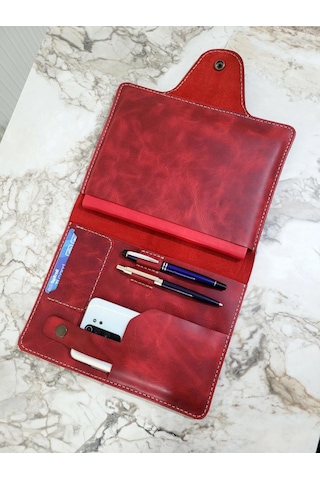 Nyc Giyim Tekstil Hakiki Crazy Dana Derisi El Dikişli Tablet Organizer Çanta, Bordo, 13 Inç Tablet Için Ideal, Toplantı Ve Seyahat Düzenleyici Kapaklı Kılıf