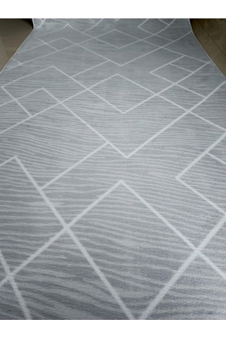 Gri Beyaz Geometrik Desen Yıkanabilir Kaymaz Dört Mevsimlik Salon Banyo Balkon Genç Odası Kesme Halı Gri & Beyaz