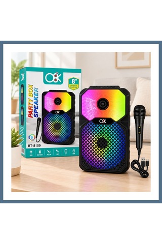 Buradabulabilirsin 8 İnç Bluetooth Mikrofonlu Karaoke Hoparlör Şarjlı, Rgb Bbz
