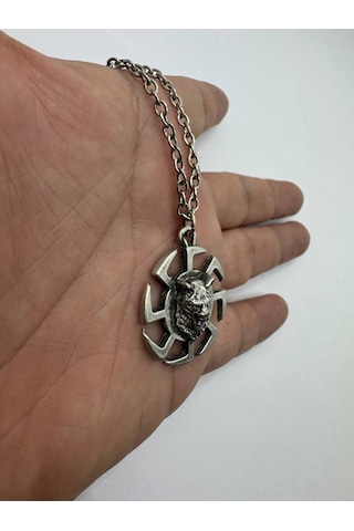Alpha Wolf Kurt Kafası Figürlü Unisex Kolye 60 Cm Zincirli Çok renkli