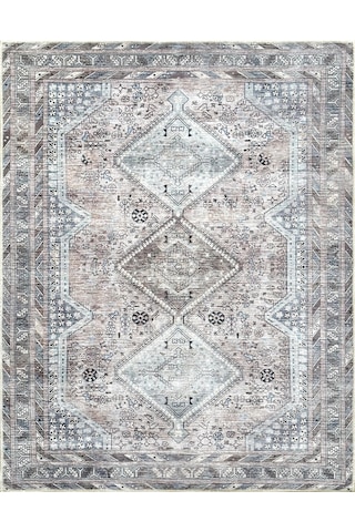 Eskitme Geometrik Madalyon Desenli Vizon Etnik Halı - Ar863bm