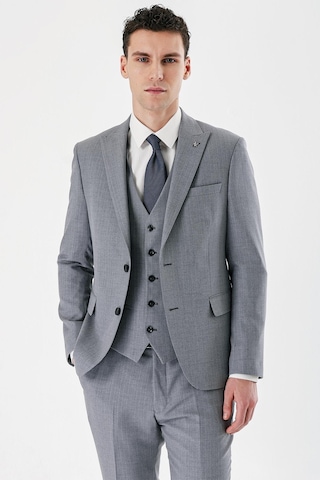 İmza Gri Desenli Kırlangıç Yaka Yelekli 6 Drop Slim Fit Dar Kesim Klasik Takım Elbise 1001240157-gri Gri