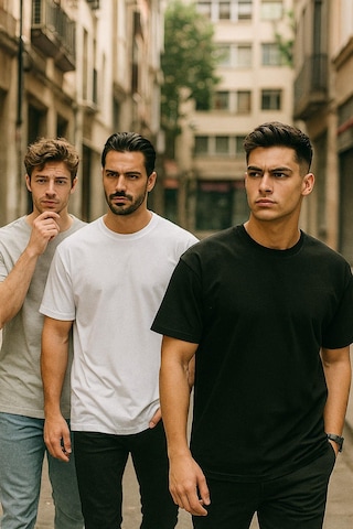 Rich Erkek 3'lü Paket Siyah-beyaz-gri Melanj Pamuklu Oversize Tişört Bisiklet Yaka Kısa Kollu T-shirt Gri