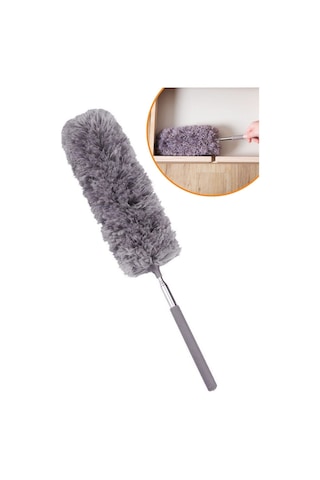 140 Cm Teleskopik Uzatılabilir Mikrofiber Yumuşak Başlıklı Gri Toz Alma Fırçası Püskülü